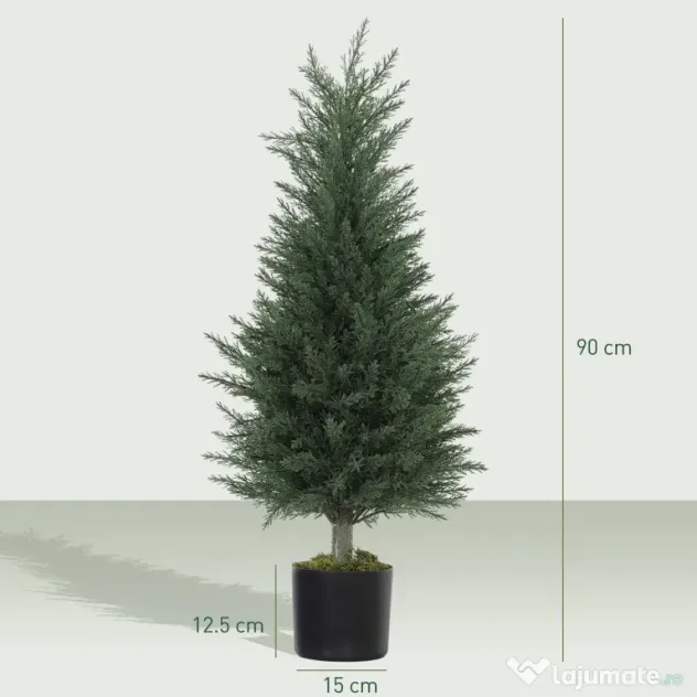Outsunny Set 2 Plante Artificiale de Chiparos cu 362 Frunze și Ghiveci cu Ciment și Mușchi, Plante Rezistente la UV, Ø40x90 cm, Verde | Aosom Romania