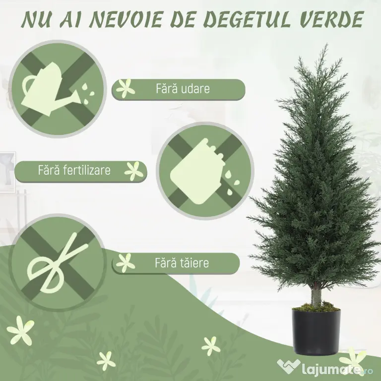Outsunny Set 2 Plante Artificiale de Chiparos cu 362 Frunze și Ghiveci cu Ciment și Mușchi, Plante Rezistente la UV, Ø40x90 cm, Verde | Aosom Romania