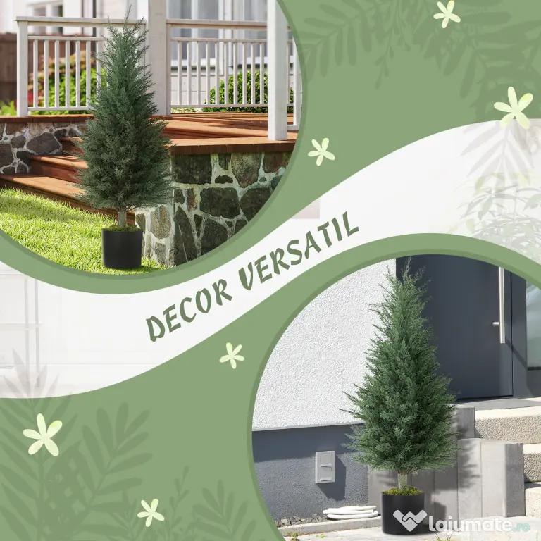 Outsunny Set 2 Plante Artificiale de Chiparos cu 362 Frunze și Ghiveci cu Ciment și Mușchi, Plante Rezistente la UV, Ø40x90 cm, Verde | Aosom Romania
