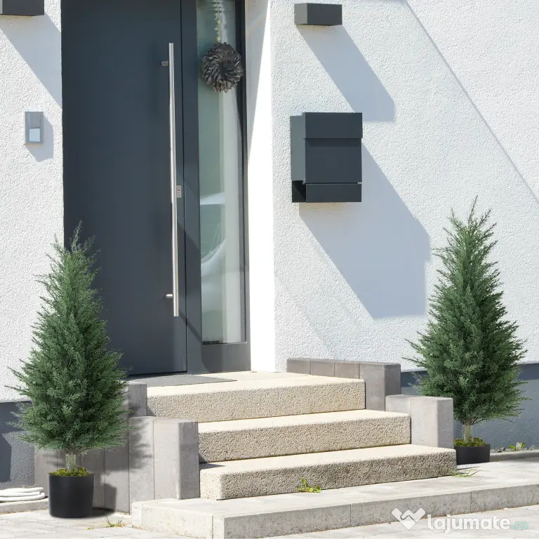 Outsunny Set 2 Plante Artificiale de Chiparos cu 362 Frunze și Ghiveci cu Ciment și Mușchi, Plante Rezistente la UV, Ø40x90 cm, Verde | Aosom Romania
