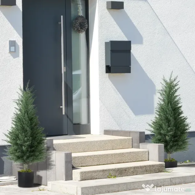 Outsunny Set 2 Plante Artificiale de Chiparos cu 362 Frunze și Ghiveci cu Ciment și Mușchi, Plante Rezistente la UV, Ø40x90 cm, Verde | Aosom Romania