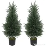 Outsunny Set 2 Plante Artificiale de Chiparos cu 362 Frunze și Ghiveci cu Ciment și Mușchi, Plante Rezistente la UV, Ø40x90 cm, Verde
