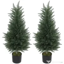 Outsunny Set 2 Plante Artificiale de Chiparos cu 362 Frunze și Ghiveci cu Ciment și Mușchi, Plante Rezistente la UV, Ø40x90 cm, Verde