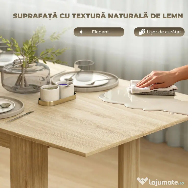 HOMCOM Masa extensibilă, 140-180 cm, finisaj lemn natural, pentru 6-8 persoane | Aosom Romania