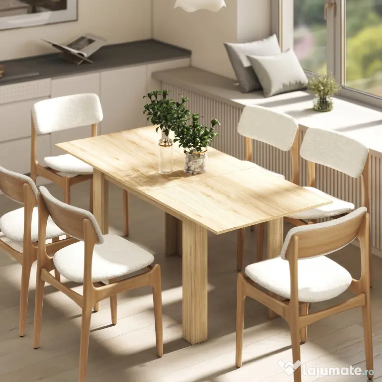 HOMCOM Masa extensibilă, 140-180 cm, finisaj lemn natural, pentru 6-8 persoane | Aosom Romania