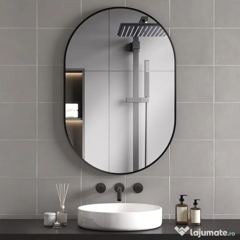 HOMCOM Oglindă pentru Baie cu Ramă din Aluminiu, 40x70 cm, Negru | Aosom Romania