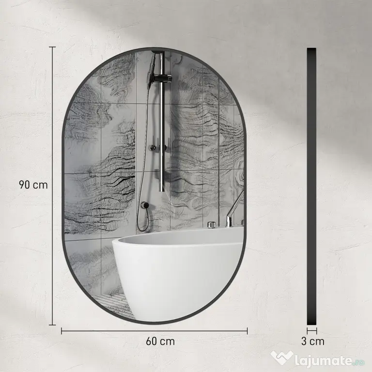 HOMCOM Oglindă pentru Baie cu Ramă din Aluminiu, 40x70 cm, Negru | Aosom Romania