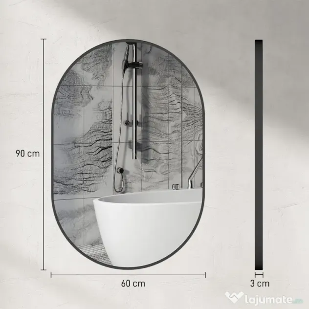 HOMCOM Oglindă pentru Baie cu Ramă din Aluminiu, 40x70 cm, Negru | Aosom Romania