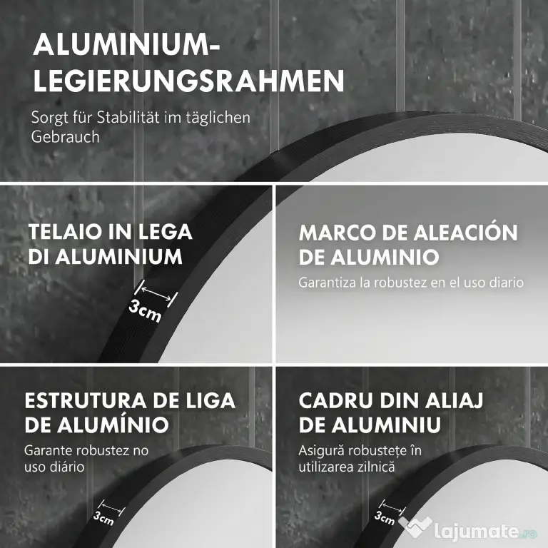 HOMCOM Oglindă pentru Baie cu Ramă din Aluminiu, 40x70 cm, Negru | Aosom Romania