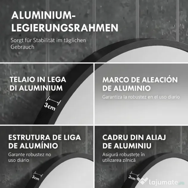 HOMCOM Oglindă pentru Baie cu Ramă din Aluminiu, 40x70 cm, Negru | Aosom Romania