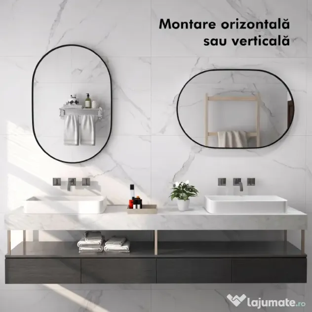 HOMCOM Oglindă pentru Baie cu Ramă din Aluminiu, 40x70 cm, Negru | Aosom Romania