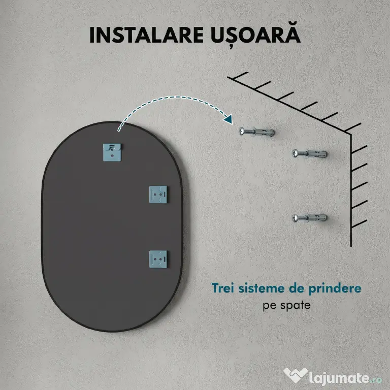 HOMCOM Oglindă pentru Baie cu Ramă din Aluminiu, 40x70 cm, Negru | Aosom Romania