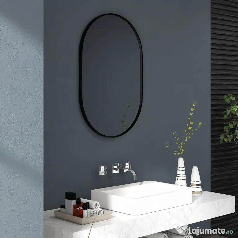HOMCOM Oglindă pentru Baie cu Ramă din Aluminiu, 40x70 cm, Negru | Aosom Romania