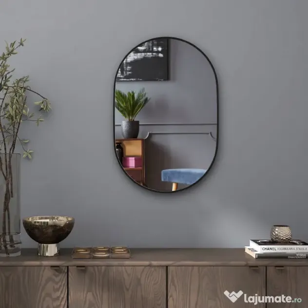 HOMCOM Oglindă pentru Baie cu Ramă din Aluminiu, 40x70 cm, Negru | Aosom Romania