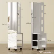 HOMCOM Dulap pentru Bijuterii cu Oglindă Rotativă 360°, Lumină LED Reglabilă, Încuietoare și Rafturi, 37x40x165,5 cm, Negru 