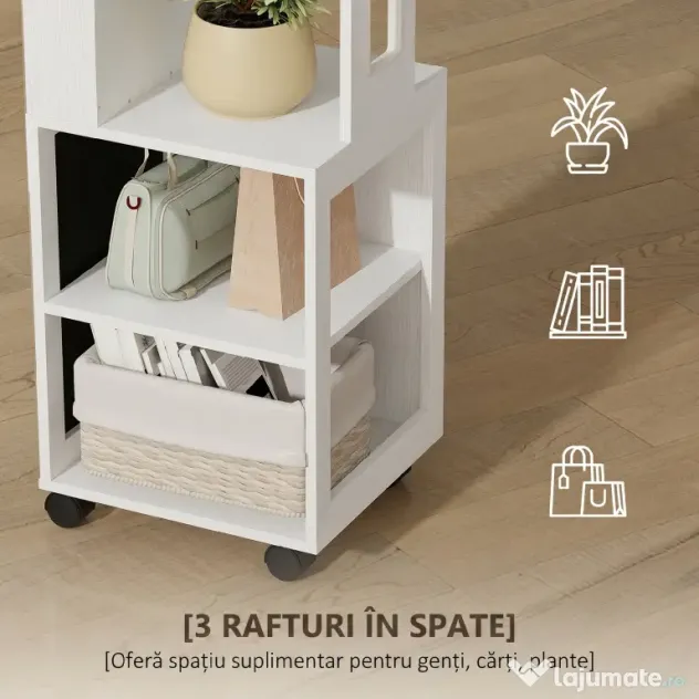 HOMCOM Dulap pentru Bijuterii cu Oglindă Rotativă 360°, Lumină LED Reglabilă, Încuietoare și Rafturi, 37x40x165,5 cm, Negru