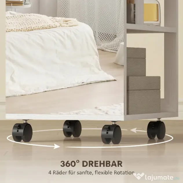 HOMCOM Dulap pentru Bijuterii cu Oglindă Rotativă 360°, Lumină LED Reglabilă, Încuietoare și Rafturi, 37x40x165,5 cm, Negru