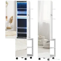 HOMCOM Dulap pentru Bijuterii Rotativ cu Oglindă, Lumină LED și Încuietoare Negru | Aosom Romania
