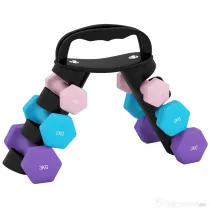 SPORTNOW Set de Gantere pentru Sală cu Suport Pliabil, 2x1 kg, 2x2 kg, 2x3 kg, Gantere Hexagonale din Metal cu Mâner, Antrenament Fitness Acasă, Roz, Albastru, Mov | Aosom Romania