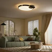 HOMCOM Lampă de tavan LED Modernă de 40W cu 2 Inele și Lumină Reglabilă, Negru