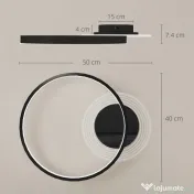 HOMCOM Lampă de tavan LED Modernă de 40W cu 2 Inele și Lumină Reglabilă, Negru