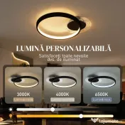 HOMCOM Lampă de tavan LED Modernă de 40W cu 2 Inele și Lumină Reglabilă, Negru