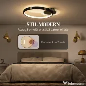 HOMCOM Lampă de tavan LED Modernă de 40W cu 2 Inele și Lumină Reglabilă, Negru