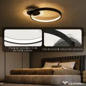 HOMCOM Lampă de tavan LED Modernă de 40W cu 2 Inele și Lumină Reglabilă, Negru