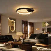 HOMCOM Lampă de tavan LED Modernă de 40W cu 2 Inele și Lumină Reglabilă, Negru