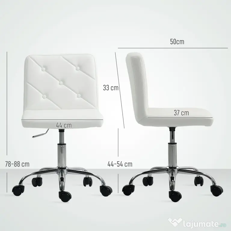 HOMCOM Scaun de Birou Reglabil pe Înălțime cu Tapițerie cu Nasturi Alb | Aosom Romania