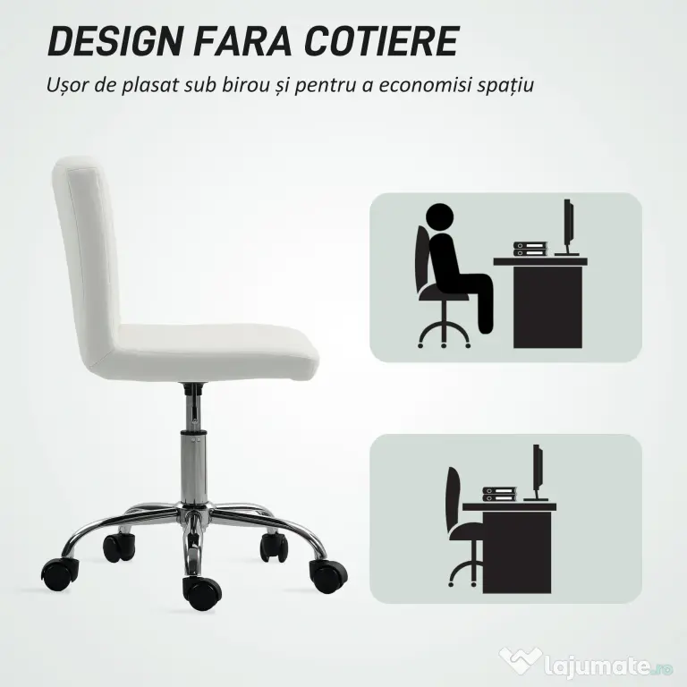 HOMCOM Scaun de Birou Reglabil pe Înălțime cu Tapițerie cu Nasturi Alb | Aosom Romania
