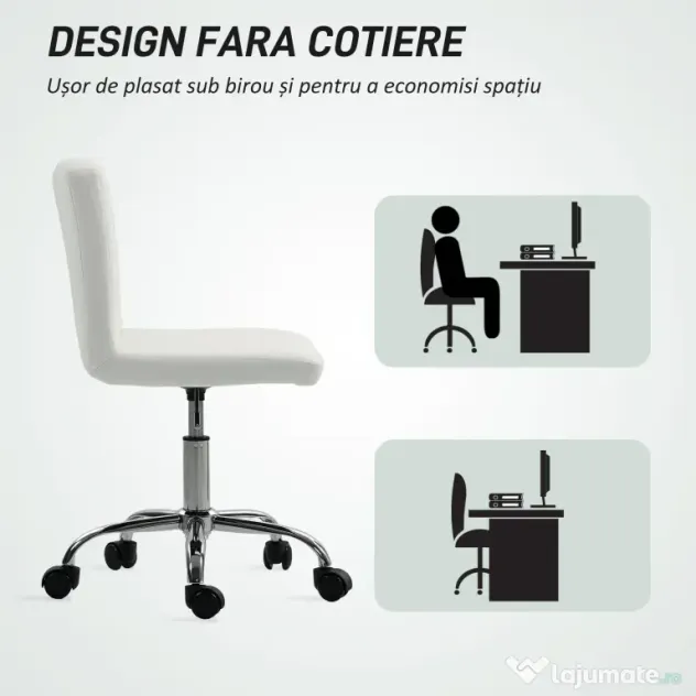 HOMCOM Scaun de Birou Reglabil pe Înălțime cu Tapițerie cu Nasturi Alb | Aosom Romania