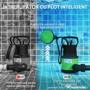 Outsunny Pompa de evacuare a apelor murdare/proaspete debit 9000L/h 400W adancime max. 15m intrerupator de plutire 16x14x27cm verde 