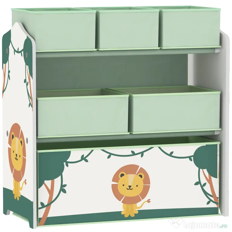 AIYAPLAY Raft pentru Jucării Copii cu 3 Niveluri și 6 Containere Detașabile din Material Textil, Mobilier Organizator pentru Dormitor, Cameră de Joacă și Sufragerie, Verde | Aosom Romania