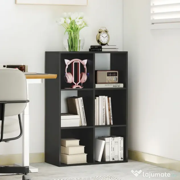 HOMCOM Bibliotecă Modernă Modulară cu 6 Compartimente din PAL, Maro | Aosom Romania