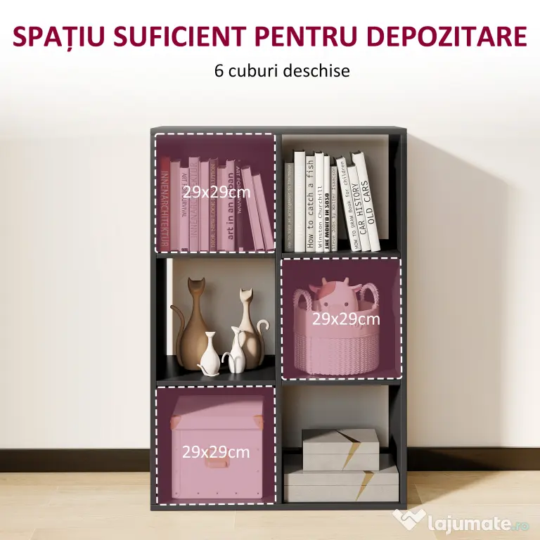 HOMCOM Bibliotecă Modernă Modulară cu 6 Compartimente din PAL, Maro | Aosom Romania