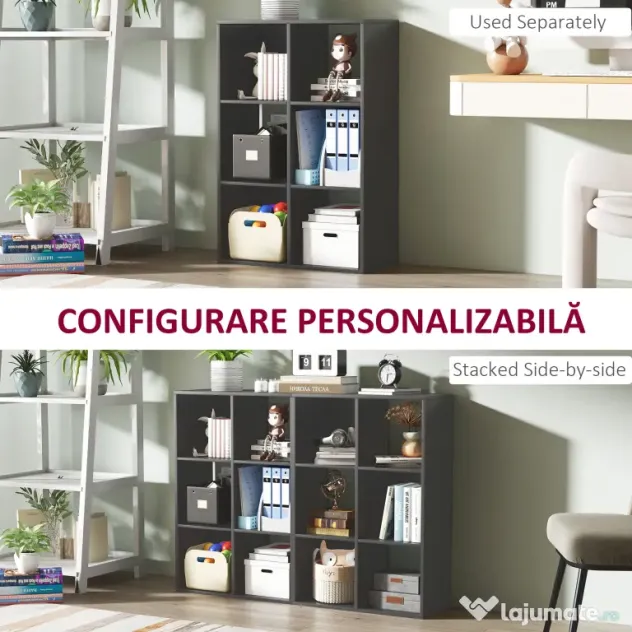 HOMCOM Bibliotecă Modernă Modulară cu 6 Compartimente din PAL, Maro | Aosom Romania