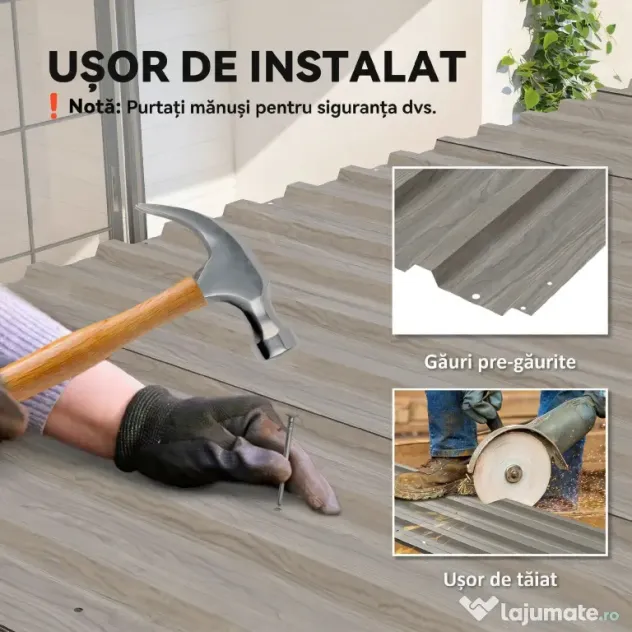 Outsunny Set 12 Panouri de Schimb 129x45 cm pentru Căsuțe de Grădină din Oțel Galvanizat Gri | Aosom Romania