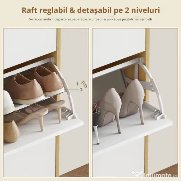 HOMCOM Dulap de pantofi subțire modern cu 3 sertare rabatabile pentru 24 de perechi de pantofi, Alb | Aosom Romania