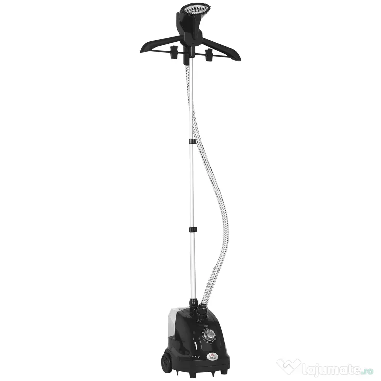 HOMCOM Aparat de Călcat Vertical cu Abur de 1.4L cu Bară Extensibilă și 2 Roți, din ABS și PP, 26x21.5x29 cm, Negru