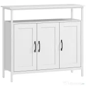 HOMCOM Bufet de Bucătărie cu Raft Deschis și 2 Dulapuri, Mobilier de Bucătărie cu Rafturi Ajustabile din Lemn, Bufet pentru Hol, Sufragerie și Sala de Mese, 100x35x88 cm, Alb | Aosom Romania 