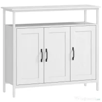 HOMCOM Bufet de Bucătărie cu Raft Deschis și 2 Dulapuri, Mobilier de Bucătărie cu Rafturi Ajustabile din Lemn, Bufet pentru Hol, Sufragerie și Sala de Mese, 100x35x88 cm, Alb | Aosom Romania
