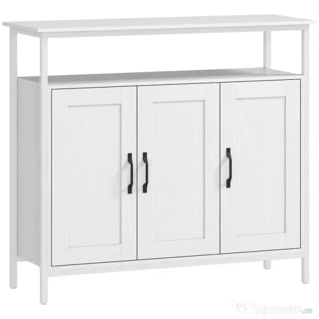 HOMCOM Bufet de Bucătărie cu Raft Deschis și 2 Dulapuri, Mobilier de Bucătărie cu Rafturi Ajustabile din Lemn, Bufet pentru Hol, Sufragerie și Sala de Mese, 100x35x88 cm, Alb | Aosom Romania