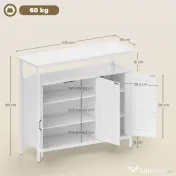HOMCOM Bufet de Bucătărie cu Raft Deschis și 2 Dulapuri, Mobilier de Bucătărie cu Rafturi Ajustabile din Lemn, Bufet pentru Hol, Sufragerie și Sala de Mese, 100x35x88 cm, Alb | Aosom Romania 