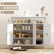 HOMCOM Bufet de Bucătărie cu Raft Deschis și 2 Dulapuri, Mobilier de Bucătărie cu Rafturi Ajustabile din Lemn, Bufet pentru Hol, Sufragerie și Sala de Mese, 100x35x88 cm, Alb | Aosom Romania 