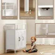 HOMCOM Bufet de Bucătărie cu Raft Deschis și 2 Dulapuri, Mobilier de Bucătărie cu Rafturi Ajustabile din Lemn, Bufet pentru Hol, Sufragerie și Sala de Mese, 100x35x88 cm, Alb | Aosom Romania 