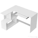 HOMCOM Birou de Colț Modern cu Raft Glisant pentru Tastatură și Rafturi pe 4 Niveluri, Alb