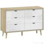 HOMCOM Comodă cu 6 Sertare din Lemn 110x40x75 cm Alb Lucios și Stejar | Aosom Romania