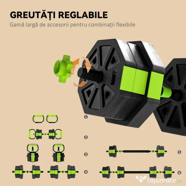SPORTNOW Set Greutăți Sală 6-în-1, Multifuncțional, 20 kg, Plastic și Nisip, 125x18x18 cm, Verde | Aosom Romania