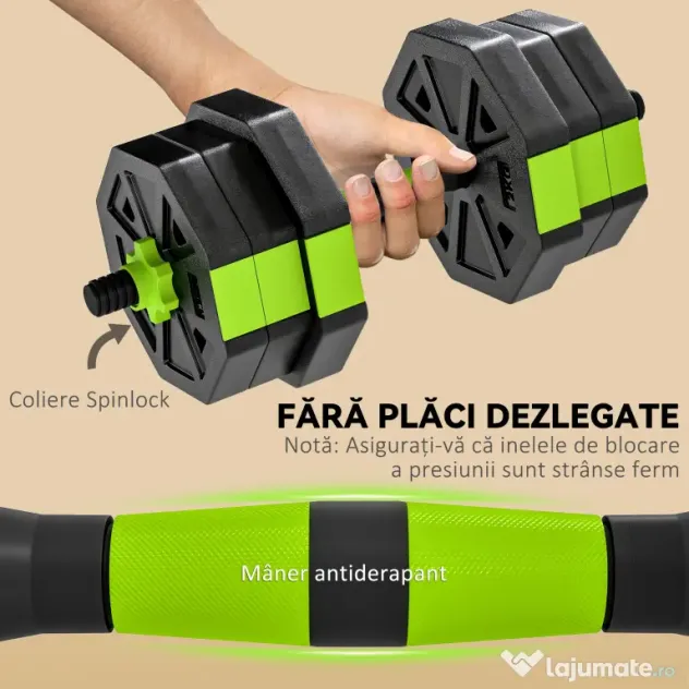 SPORTNOW Set Greutăți Sală 6-în-1, Multifuncțional, 20 kg, Plastic și Nisip, 125x18x18 cm, Verde | Aosom Romania